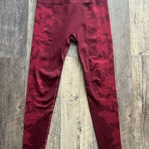 Fabletics Maroon Floral Lace Leggings Seamless size L